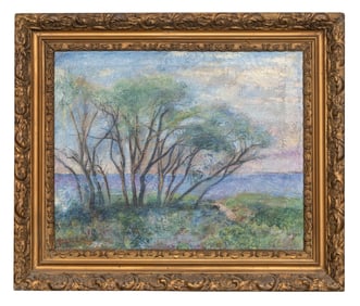 David Burliuk (Ukrainian, 1882-1967) Trees by a River Bank, 1930