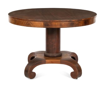 An R.J. Horner Regency Style String Inlaid Mahogany Pedestal Table