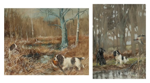 Reuben Ward Binks (British, 1880 - 1950) Springer Spaniels at Work and Anticipation (two works)