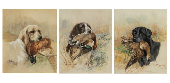 Reuben Ward Binks (British, 1880 - 1950) Wolferton Titus Retrieving Curlew; Retriever With Duck;