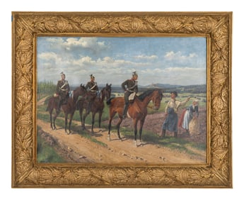 Ernst Zimmer (German, 1864-1924) Prussian Cavalrymen Pausing for Direction