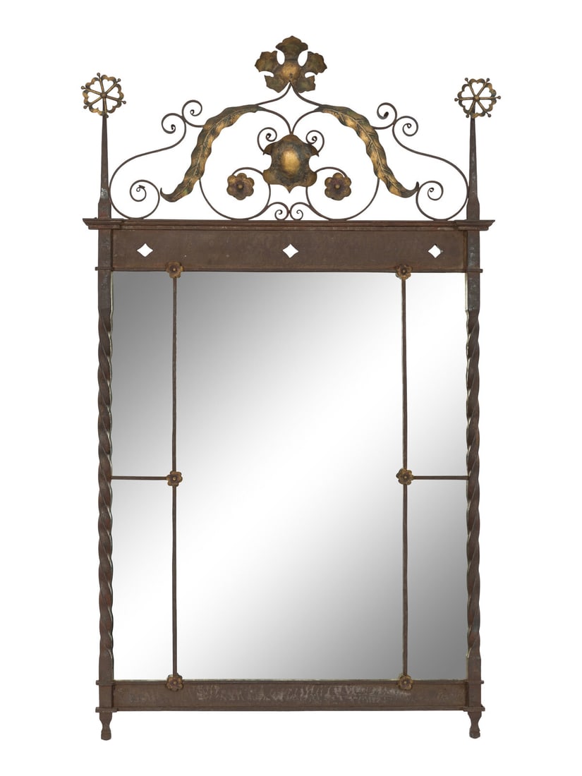 A Continental Patinated Iron and Gilt Tole Mirror (1 of 2)