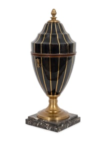 A Brass Mounted Penshell Cutlery Urn