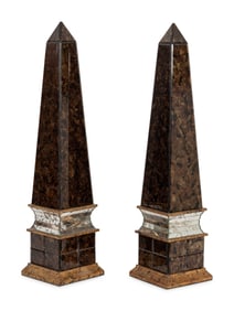 A Pair of Eglomise and Mirror Veneered Obelisks