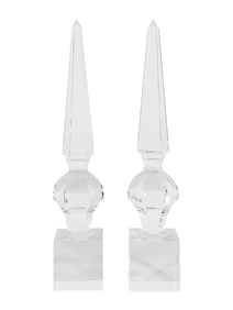 A Pair of Glass Finial-Form Obelisks
