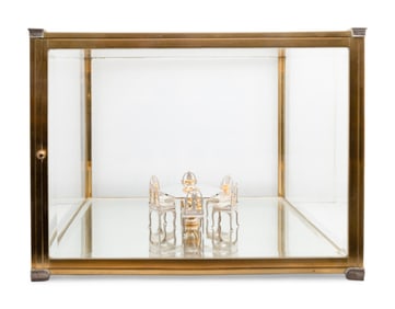 A Yossi Swed Judaica Partial Gilt Silver Dining Table Seder Plate and Vitrine