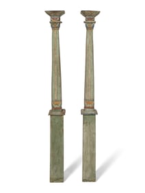 A Pair of South Asian Polychrome Painted Columns