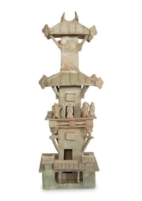 A Chinese Green Glaze Pottery Four-Tier Compound