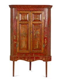 A Georgian Style Red Japanned Corner Cabinet