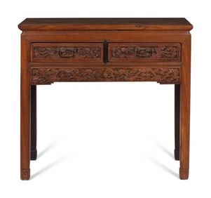 A Chinese Mixed Hardwoods Side Table, Incorporating Qing Dynasty Elements