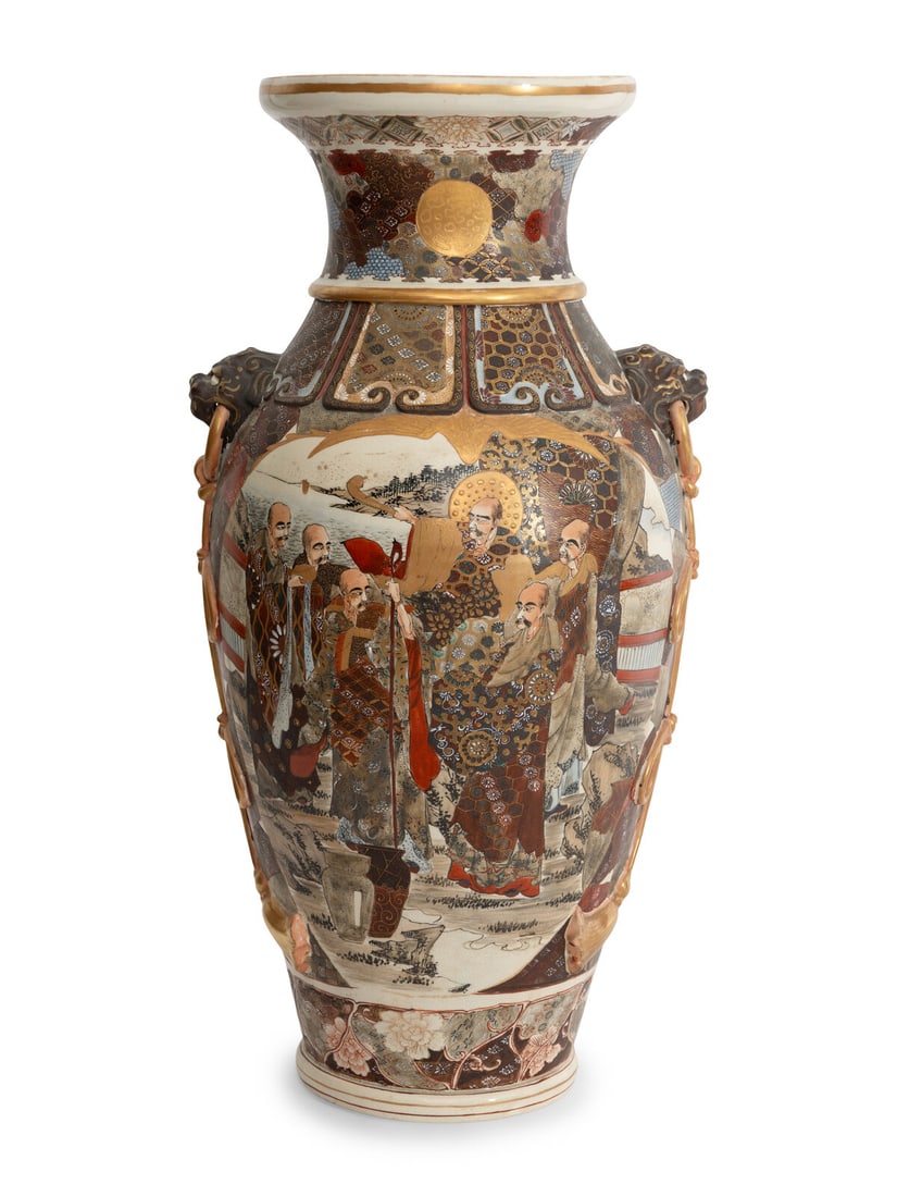 A Large Japanese Satsuma Vase: A Large Japanese Satsuma Vase Late 19th/Early 20th Century Height 30 inches. This lot is located in Palm Beach.