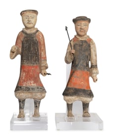 Two Chinese Painted Pottery Standing Warriors