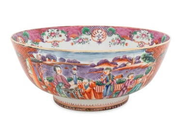 A Chinese Export Mandarin Palette Porcelain Punch Bowl
