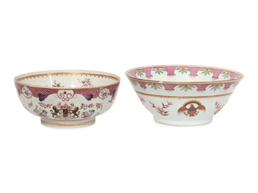 Two Chinese Export Style Porcelain Punch Bowls