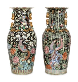 A Pair of Large Famille Noir Porcelain Floor Vases