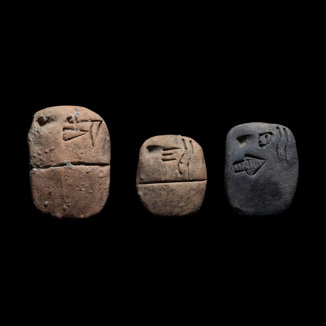 Three Mesopotamian Clay Proto-Cuneiform Tablets