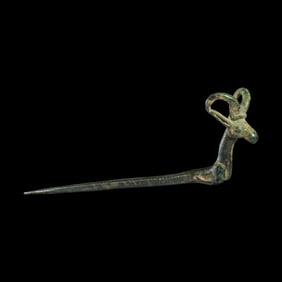 A Luristan Bronze Pin with Ibex Terminal