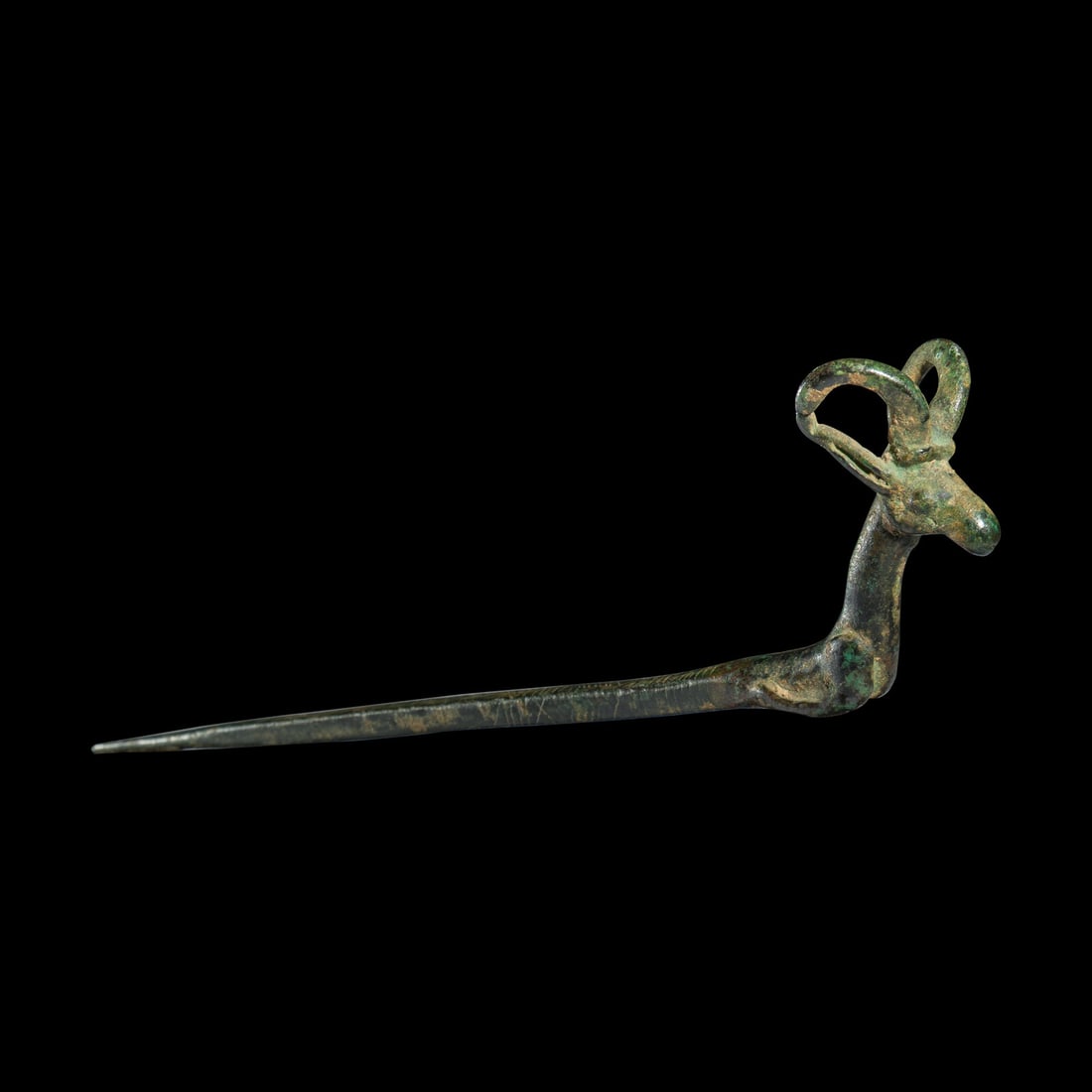 A Luristan Bronze Pin with Ibex Terminal (1 of 6)