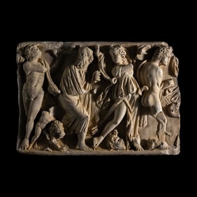 A Roman Marble Sarcophagus Fragment with a Dionysian Scene