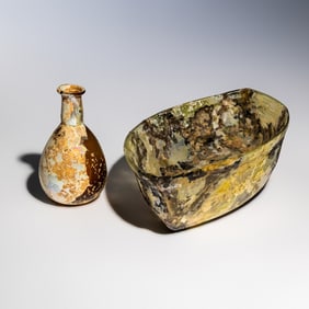 A Roman Glass Ship and Flask