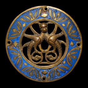 A Limoges Bronze and Champlevé Enamel Roundel