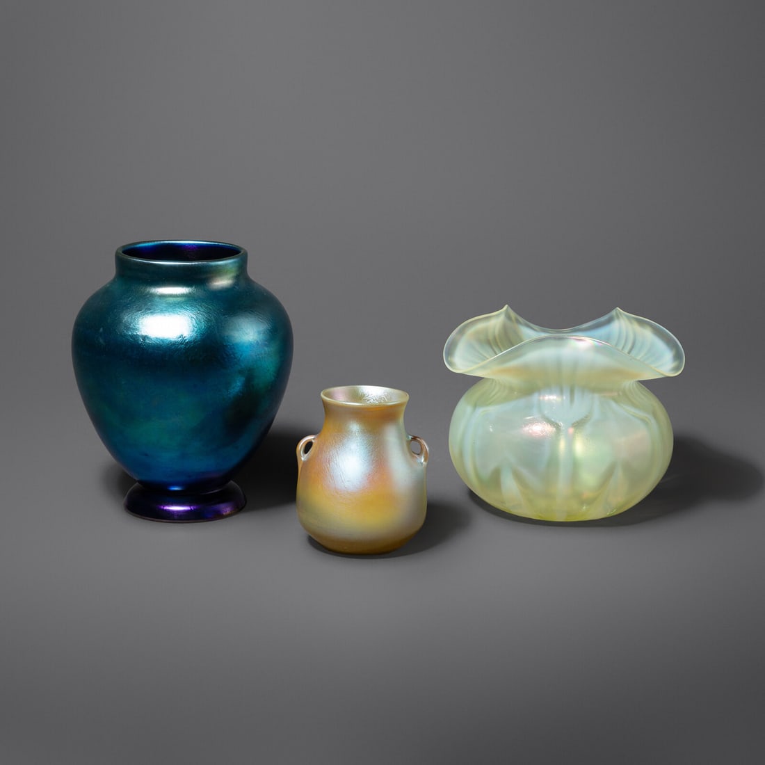 Louis Comfort Tiffany (American, 1848–1933) Favrile vases, group of 3 (1 of 7)
