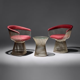 Warren Platner (American, 1919–2006) Pair of arm chairs with side table for Knoll