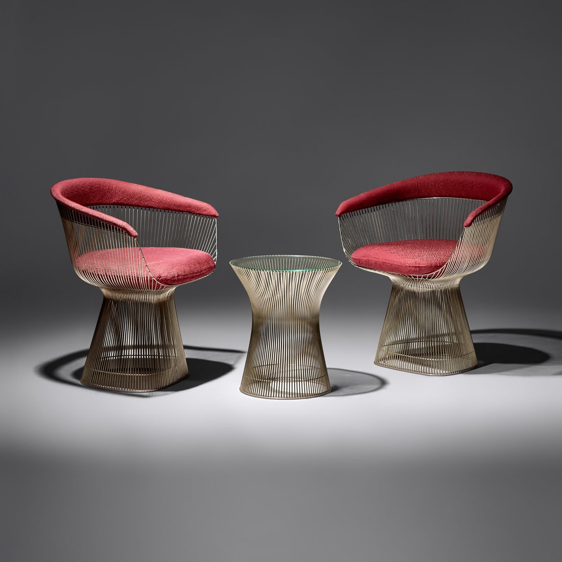 Warren Platner (American, 1919–2006)  Pair of arm chairs with side table for Knoll (1 of 3)