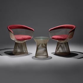 Warren Platner (American, 1919–2006) Pair of Chairs with side table