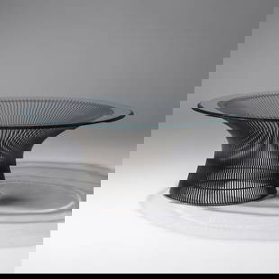 Warren Platner (American, 1919–2006) Coffee Table: Warren Platner (American, 1919–2006) Coffee Table chrome-plated steel, glass 14¾ h × 36 dia in (37 × 91 cm) This lot is located in Chicago.