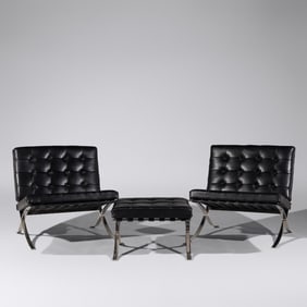 Ludwig Mies van der Rohe (German-American, 1886–1969) Pair of Barcelona Chairs with Ottoman