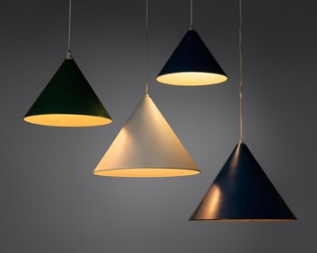 Arne Jacobsen (Danish, 1902–1971) Four Billiard pendant lamps