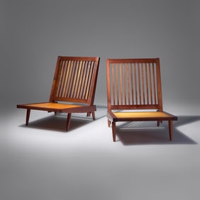 George Nakashima (American, 1905–1990) Cushion chairs, pair