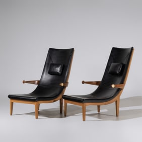 Gunnar Asplund (Swedish, 1885–1940) Pair of Senna lounge chairs, 1925 / c. 1980 for Cassina,