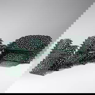 Richard Schultz (American, 1926–2021) Topiary bench and pair of chairs, c. 2007 Richard: Richard Schultz (American, 1926–2021) Topiary bench and pair of chairs, c. 2007 Richard Schultz Design, Inc. USA powder-coated aluminum bench | 35 h × 54 w × 24 d in (89 ×137