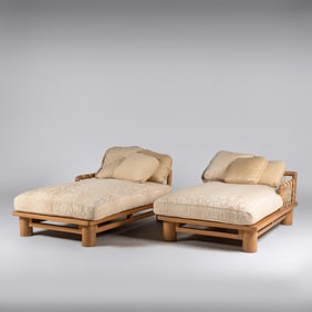 Karl Springer (German-American, 1931–1991) Pair of dowel-wood chaises