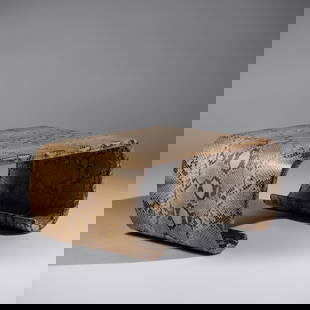 Karl Springer (German-American, 1931–1991) Waterfall Table in Python, 1985 for Karl Springer: Karl Springer (German-American, 1931–1991) Waterfall Table in Python, 1985 for Karl Springer Ltd., USA python skin over wood 'Karl Springer' leather tag on underside 15¾ h × 36 w