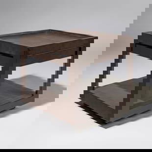 Karl Springer (German-American, 1931–1991) Side table, 1982: Karl Springer (German-American, 1931–1991) Side table, 1982 embossed lizard skin 'Karl Springer' leather tag on underside of lower front edge 22¼ h × 24¼ w × 24¼ d in