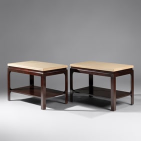 Paul Frankl (Austrian, 1886–1958) Pair of Cork-top end tables for Johnson Furniture Co.