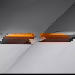 George Nakashima (American, 1905–1990) Pair of Conoid platform beds, twin size, 1965/1966: George Nakashima (American, 1905–1990) Pair of Conoid platform beds, twin size, 1965/1966 walnut 10 h × 39 w × 79 d in (25 × 99 × 201 cm) This lot is located in