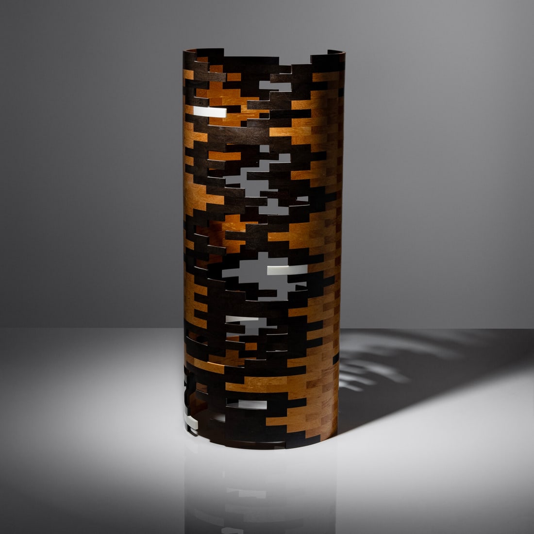 Bud Latven (American, b. 1949) Satinwood Fracture (from Regeneration Series), 1995: Bud Latven (American, b. 1949) Satinwood Fracture (from Regeneration Series), 1995 brazilian satinwood, African ebony, avonite etched to interior base 'Latven 95' 16 h × 6½ dia in (41 ×