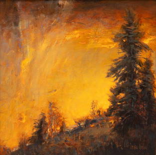 Gordon Brown (American, b. 1962) Sunset: Gordon Brown (American, b. 1962) Sunset oil on board signed Gordon Brown (lower right) 16 x 16 inches.