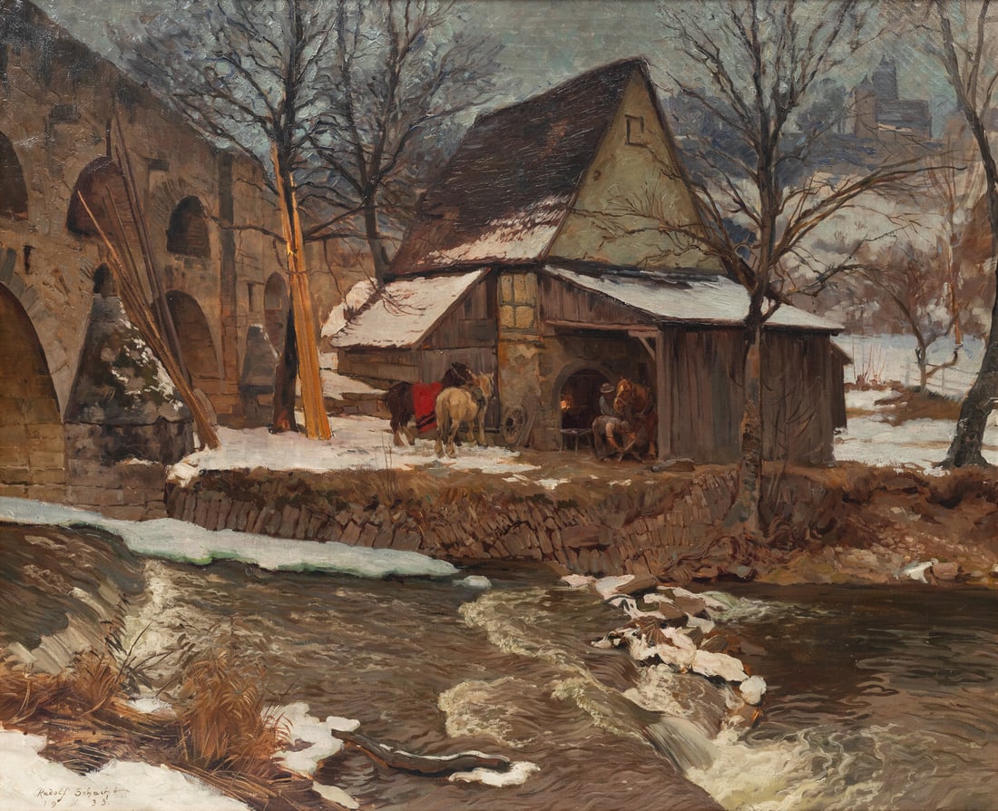 Rudolf Schacht  (German, 1900-1974) House by River with Horse Barn, 1933 (1 of 3)