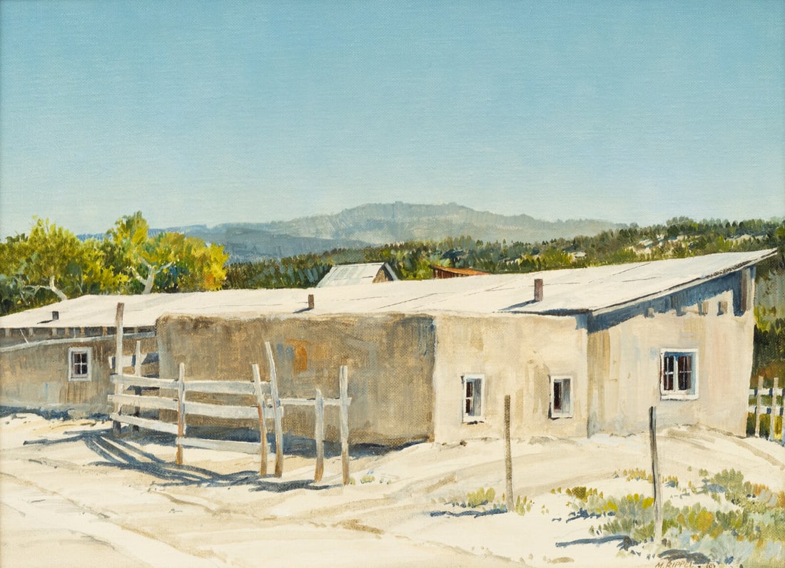 Morris Rippel (American, 1930-2009) Backroad Vadito: Morris Rippel (American, 1930-2009) Backroad Vadito oil on canvas panel signed M. Rippel (lower right) 12 x 16 inches. This lot is located in Denver.