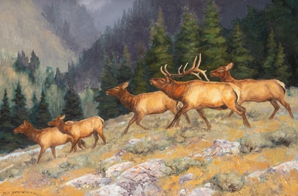 Bill Freeman (American, b. 1927) Bull Elk and His Harem
