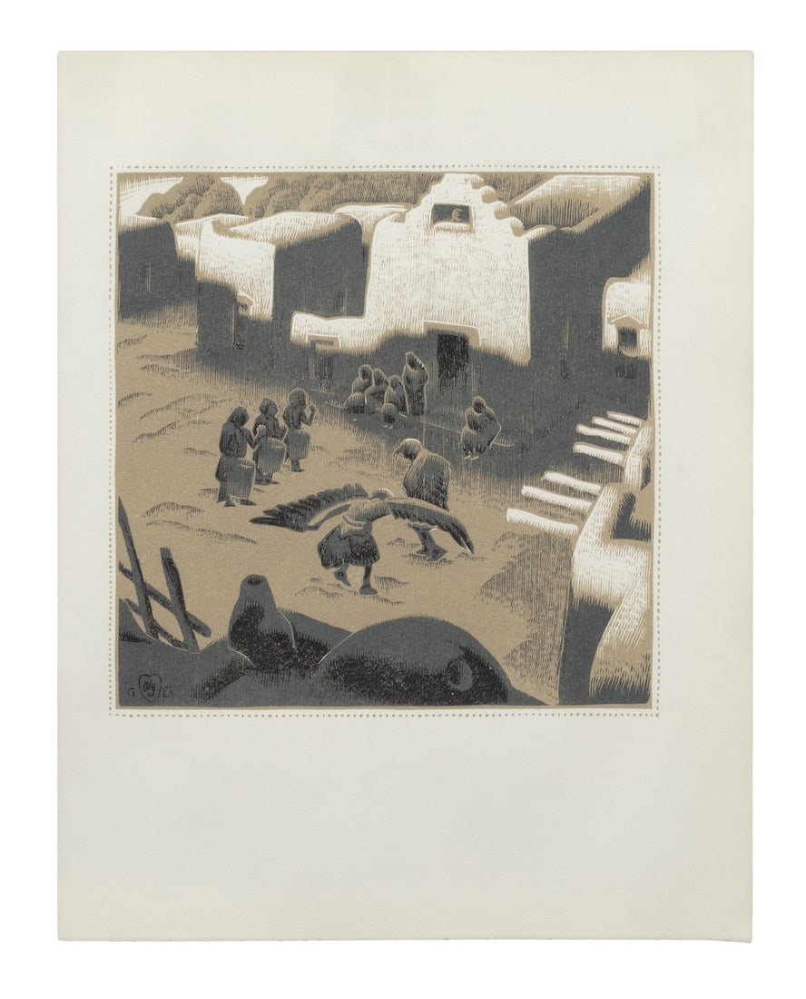 Gustave Baumann (German-American, 1881-1971) Taos Eagle Ceremony- Tesuque Pueblo, 1932 (1 of 3)