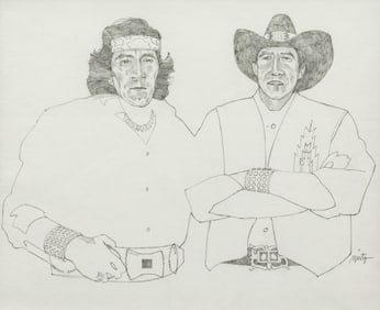 John Nieto (American, 1936-2018)  Two Works: Two Figures and Indian with Headband, together with a