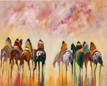 Bruce King (American, 1950-2019) Eight Indians and Steeds