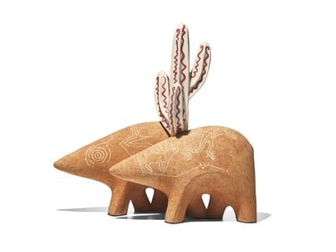 Gene and Rebecca Tobey (American, 1945-2006 and b. 1948) Two Bears with Cactus