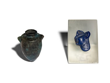An Egyptian Glass Inlay and An Egyptian Faience Amphoriskos